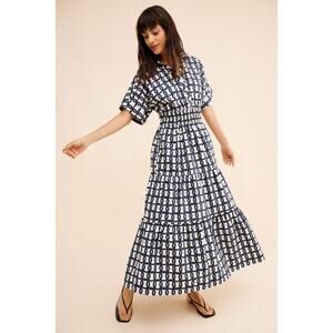 Anthropologie The Somerset Maxi Shirt Dress Edition Blue Motif Size Small/Medium